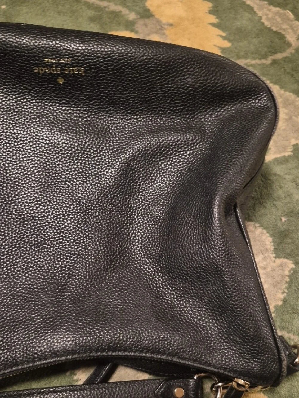 kate spade black pebble leather crossbody with gold logo
